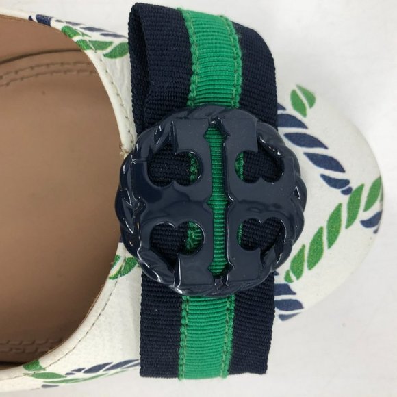 Tory Burch Maritime ankle wrap white navy green ballet flats 6.5 Isle - Picture 12 of 16